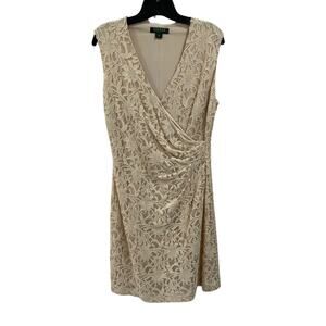 Lauren Ralph Lauren | Floral Lace in Gold and Sequin Faux Wrap Dress